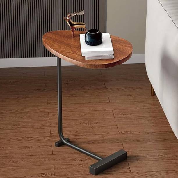 JPIRONS C-Shaped Side Table, Walnut Wood Top with Black Metal Base, 72 cm Height Sofa Metal End Table