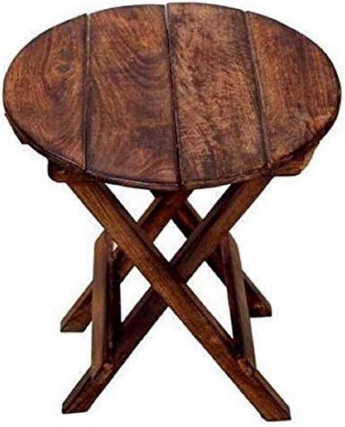 Malak Crafts Wooden Folding Round Stool for Living Room, Bedroom & Outdoor Solid Wood Corner Table