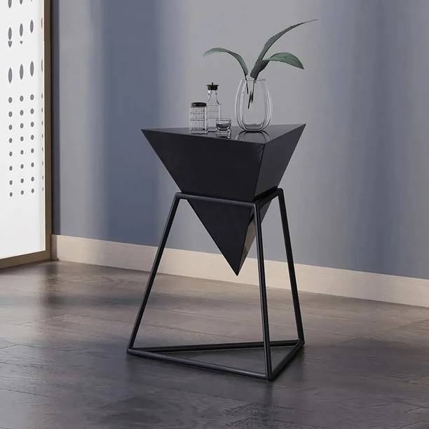 KD KOHINOOR DECOR Modern Black Geometric Wood End Table Accent Side Table Metal Bedside Table
