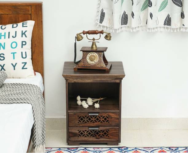 Woodefly Wooden Bedside Table with Drawer & 1 Shelf Storage - Bed Side Table for Bedroom Solid Wood Bedside Table