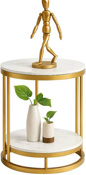 Aliferous Art Round Side Table Gold Metal Frame, 2 Tier Coffee Table For Living Room Bedroom Metal Bedside Table