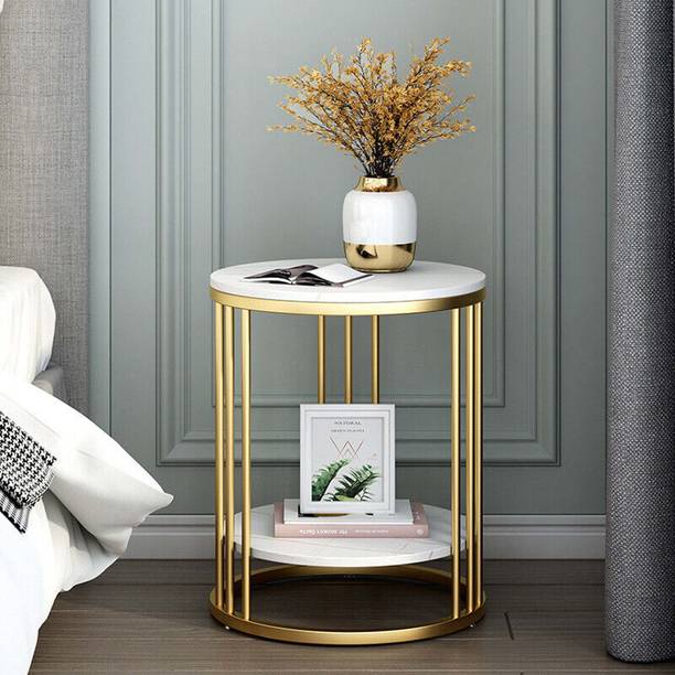 TAXOZY Coffee Table for Living Room Table Top In Wood Marble Finish Gold Metal Frame Engineered Wood End Table