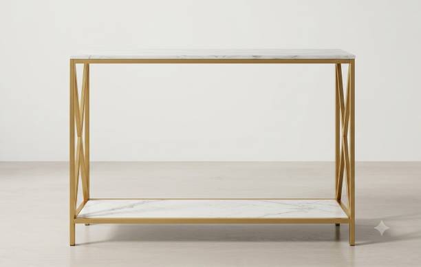 Family Homes Gold Console Table with Engineered Wood top for Living Room and Enryway Metal Console Table