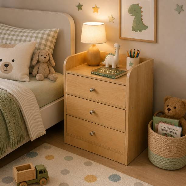KAWACHI Corner End Bed Sofa Side Table Nightstand 3 Drawers for Bedroom, Living Room Engineered Wood Bedside Table