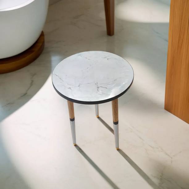 Giftoshopee Round Side Table Of 3 Legs With Marble Finishing Top Of Engineered Wood Side Table