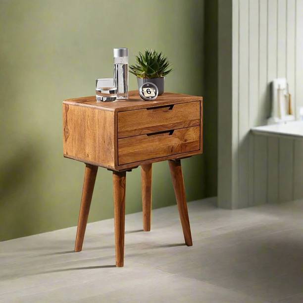 PR FURNITURE Zimbe Task Sheesham Wood Bed Side 2Drawers In Natural Teak For BedRoom Furniture Solid Wood Side Table