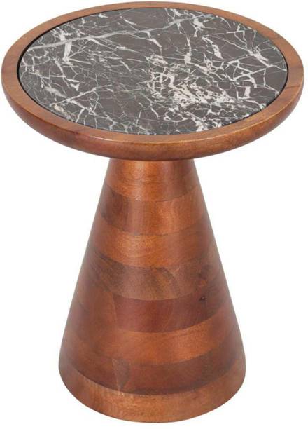 TIMBERTRIBE Mango Wood Side Tables for Bedroom | Round Coffee Table with Marble Top | Solid Wood Side Table