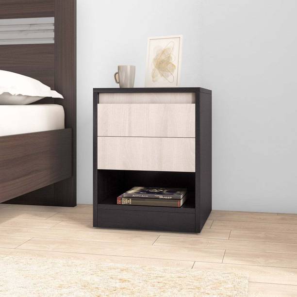 Nilkamal Night Stand with 2 Drawers and an Open Shelf Engineered Wood Bedside Table