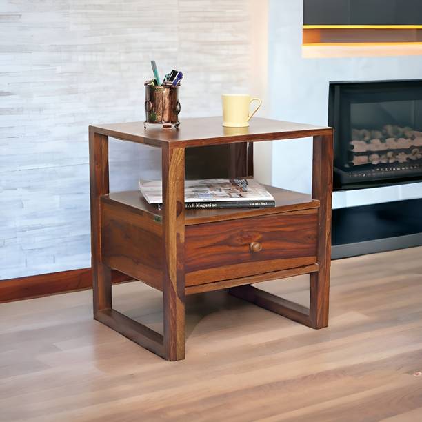 INDIKASA INDIKASA Taylor Bedside Table | Solid Sheesham wood | Walnut Finish - Solid Wood Bedside Table
