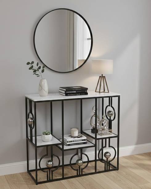 ARTROCK Modern Gold Console Table with Storage Shelves, Wooden Top Entryway Table Engineered Wood Console Table