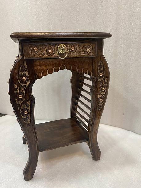 Saeed Enterprises Wooden Bedside Table with Drawer for Bedroom | Antique Wooden Stool Solid Wood Bedside Table