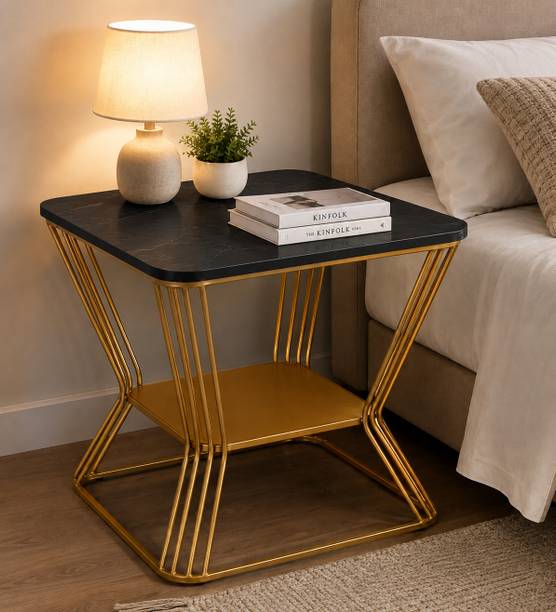 ARTROCK Modern Square Side Table with Storage Shelf, Metal Frame End Table Engineered Wood Side Table