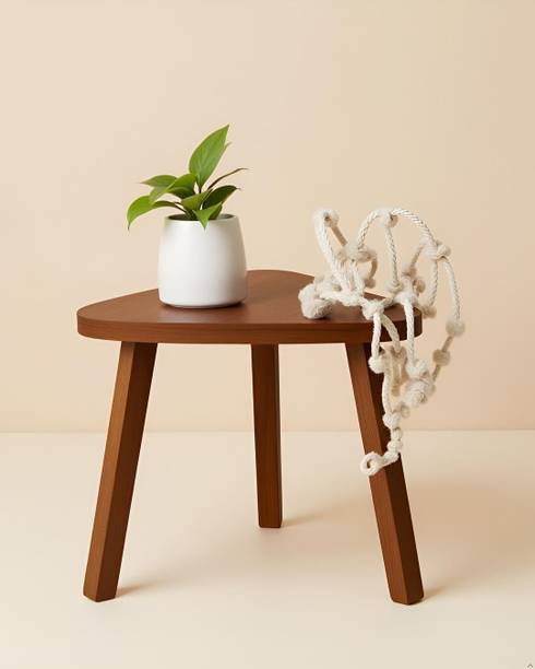 HVN India Solid Wood 3-Leg Triangle Side Table for Corner Spaces (Natural Finish) Engineered Wood Side Table