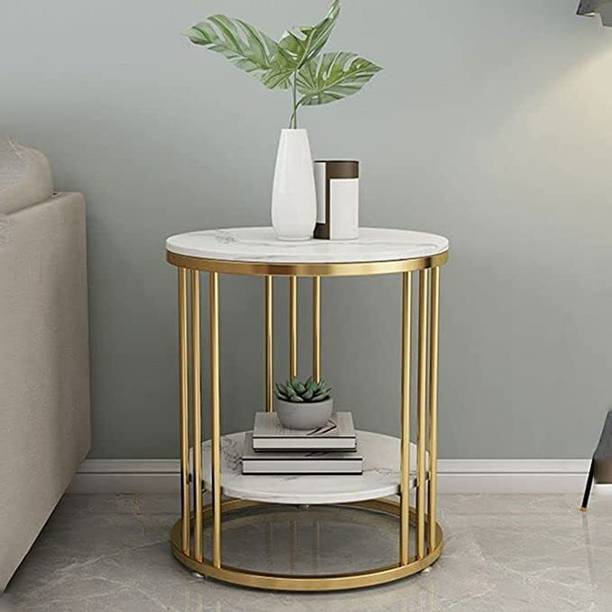 SHARIQ WOODEN ACCENTS Modern Round Coffee Table End Table Centre Table Wooden Top Frame 9 Dandi Metal Side Table