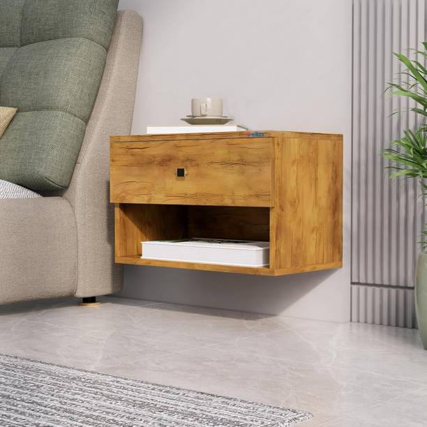 ANIKAA Ashley Wall Mounted Bedside Table with Drawer End Table Engineered Wood Side Table
