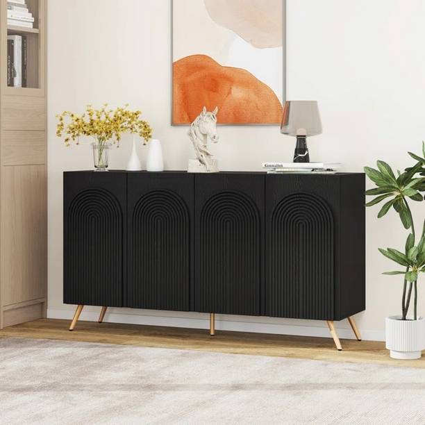 NG Decor Arch 3D Carved 4 Door Sideboard Buffet Cabinet Engineered Wood End Table
