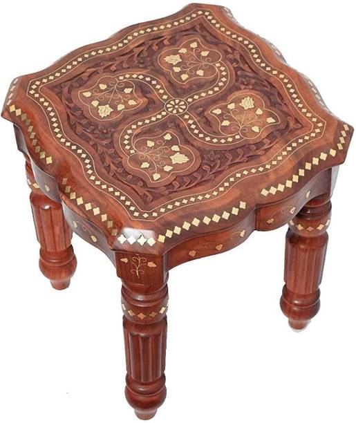 Giftoshopee Wooden Brass Carving/Square Beautiful Carving Design Engineered Wood Side Table