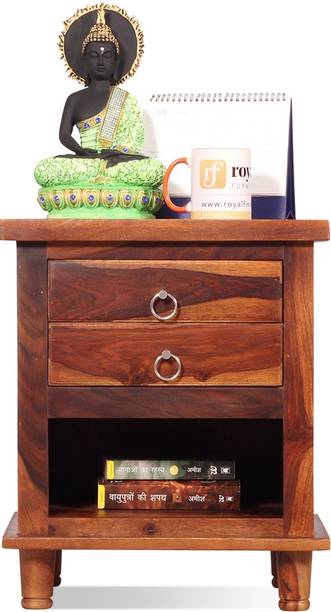 Sheesham Craft 2 drawer,1 Cabinet Box,Floor Protector,Natural Colour, Matte Finished Solid Wood Bedside Table