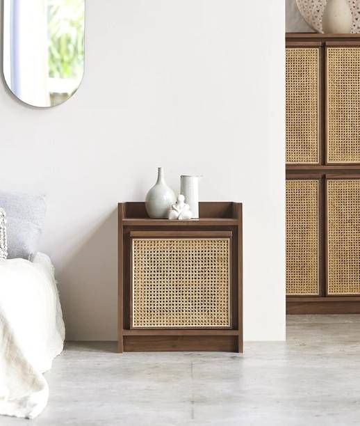 Shagun Arts HEXA Rattan Woven Cane Webbed Solid Sheesham Wood Side Table For Bedroom || Solid Wood Side Table