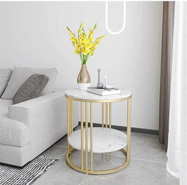 Gaxi Dual-Layer Round Marble Side Table Engineered Wood Console Table