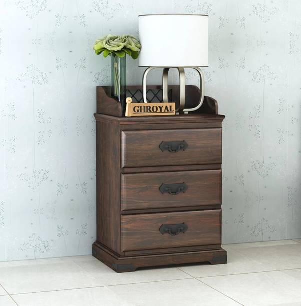 SAVITRIDECOR Solid Sheesham Wood Bedside Table with 3 Drawer storage | End table/ Side table Solid Wood Side Table