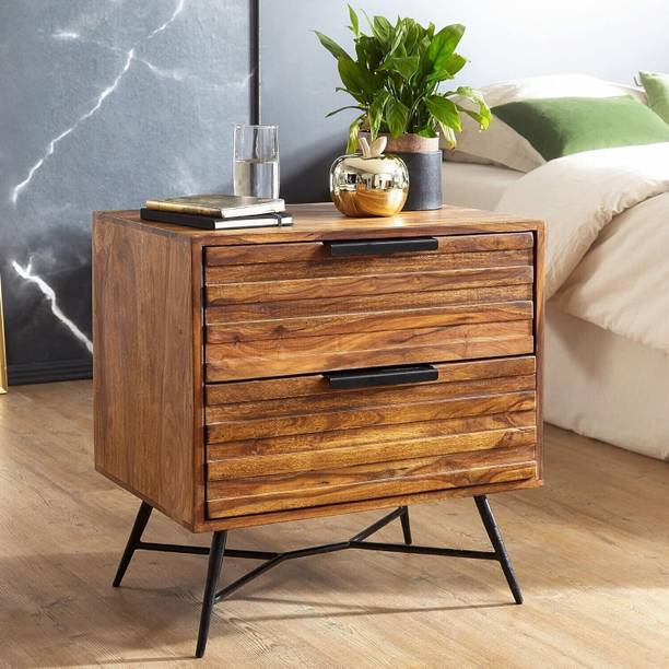 SAVITRIDECOR Solid Sheesham Wood Bedside Table with 2 drawers | End table Wooden Solid Wood Side Table