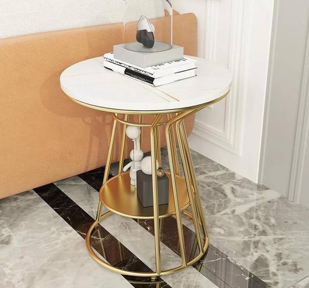Smarts collection Side Table, End Tables Corner Table Living Room(Golden-White) Metal Side Table