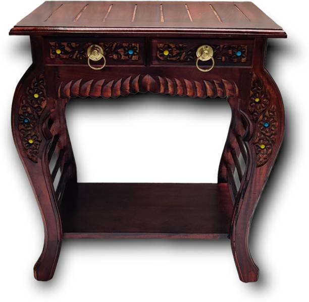 manzees Wooden Multipurpose Bedside Table with 2 Drawer | Wooden Side Table Solid Wood Bedside Table