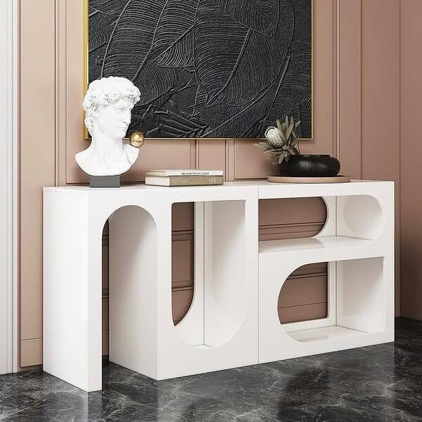 NG Decor 63 Modern Arched Console Table White Wooden Entryway Tab