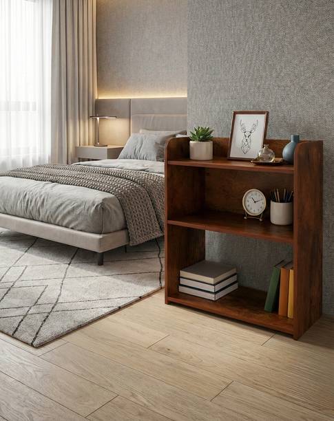 NIVANYA DECOR Premium Marble Brown Finish MDF Side Cut Table – Modern Compact End Table Engineered Wood Bedside Table