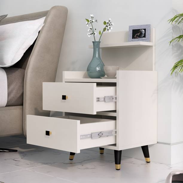 Hexa Red Bed Side Table with 2-Drawer, Nightstand, Bedrooms, Storage Cabinet Engineered Wood Bedside Table