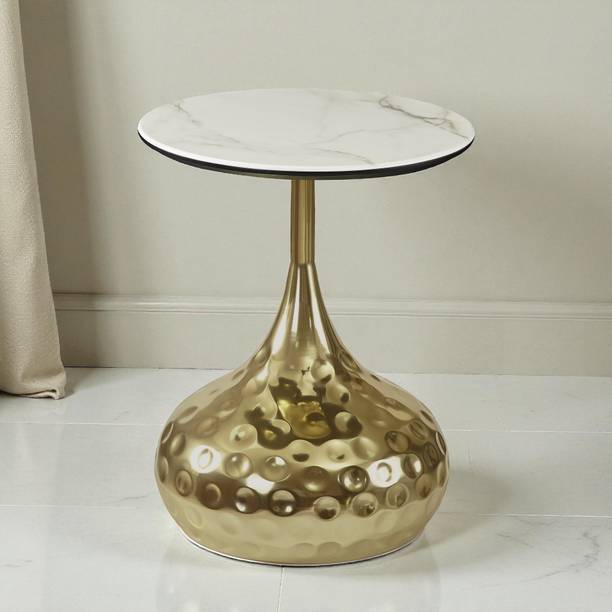 THE ATTIC The Attic Luxe Marble Top End Table Elegant White Design,Golden & Cream Metal End Table