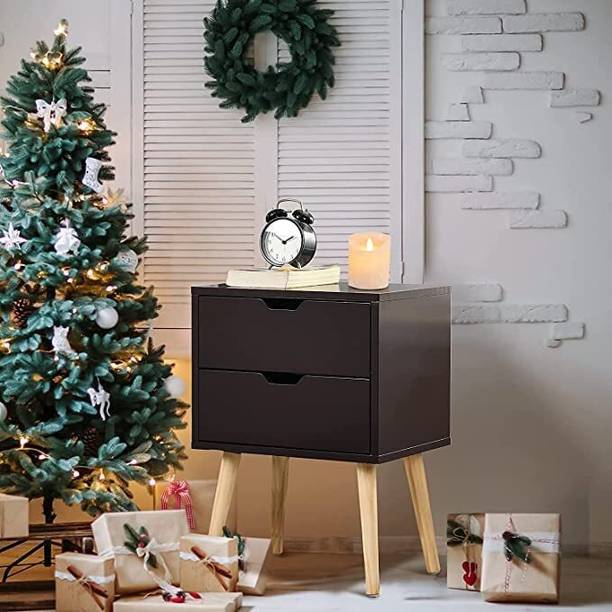 CROWN ART SHOPPEE Mid-Century Modern 2-Drawer Nightstand Engineered Wood Bedside Table