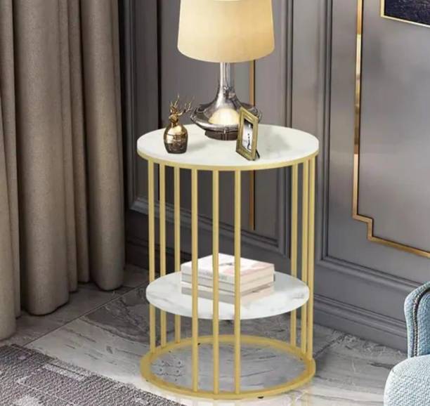 Gaxi Luxe Round End Table for Living Room Engineered Wood Console Table