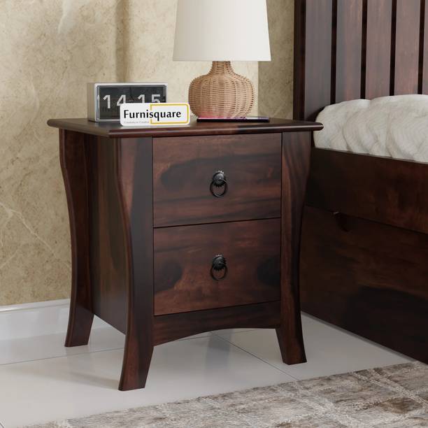 FURNISQUARE Solid Wood Side Table with Drawer | Bedside & Living Room Storage Table Solid Wood Bedside Table