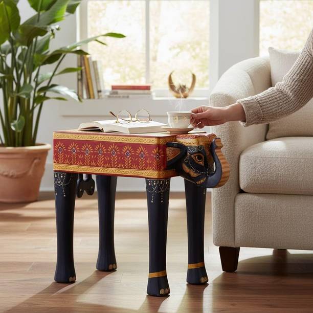 preet gallery Heritage Elephant Table Series Solid Wood Bedside Table