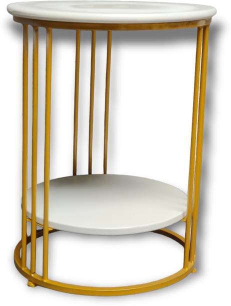 manzees Wrought Iron Premium Finish Gold White Side Table | Bedside Table Metal Side Table