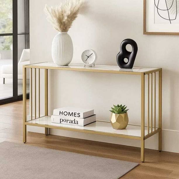 THE AROK Luxe Gold X-Frame Marble Console Table Metal Console Table