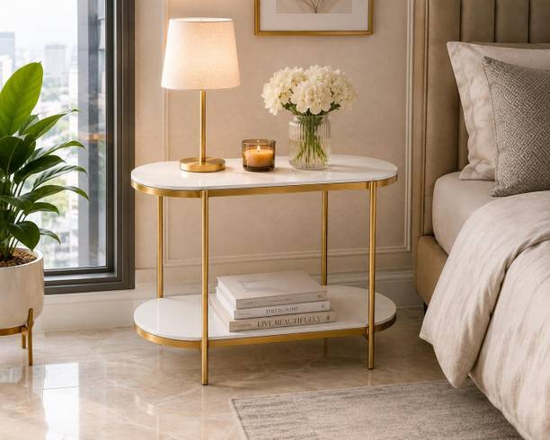 Aaliya mart Wooden Console Table with 2 Tier Storage Shelf | Modern Entryway Metal Bedside Table