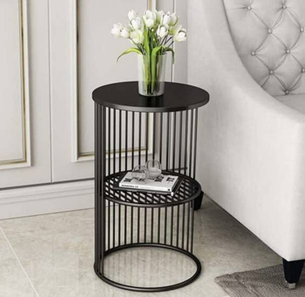 TRADITINALCRAFT Round End Table with Wooden top, Sofa Side Table for Living Room and Balcony Metal Side Table