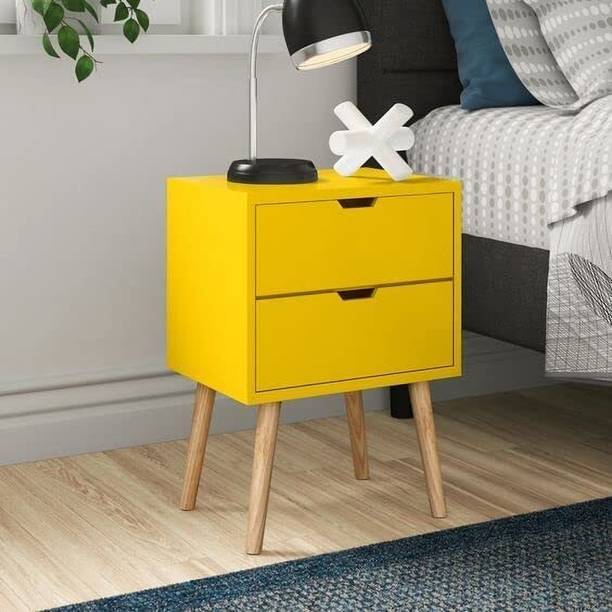CROWN ART SHOPPEE Mid-Century Modern 2-Drawer Nightstand Engineered Wood Bedside Table