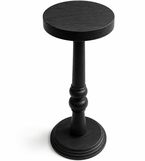 CaresWood Solid Mango Wood Round Pedestal Side table 8x8x23 inch Black Home Decor Solid Wood Side Table