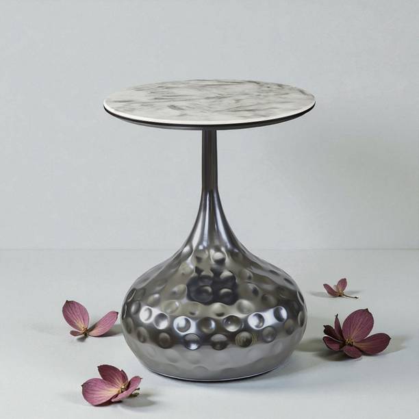 THE ATTIC The Attic Luna Marble Top End Table Round Modern Décor,Titanium Metal End Table