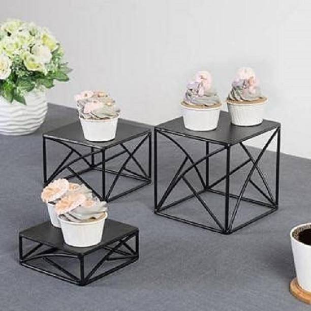 Indian Decor 29998 Modern Classic Black Metal Nesting Display Risers / Square Display Risers Metal Bedside Table