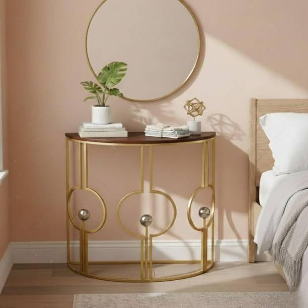 ARTROCK Half Moon Console Table with Marble Finish Top & Metal Frame Engineered Wood Console Table