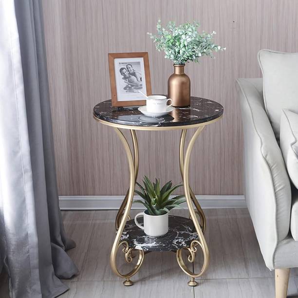 Expresssow Enterprises Modern Metal Side Table with Engineered Wood Top | Sofa Side Table Metal Bedside Table