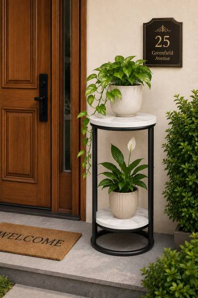 Ereteken ART 2-Tier End Tables, Modern Faux Marble Top Bedside Table End Table Metal Side Table