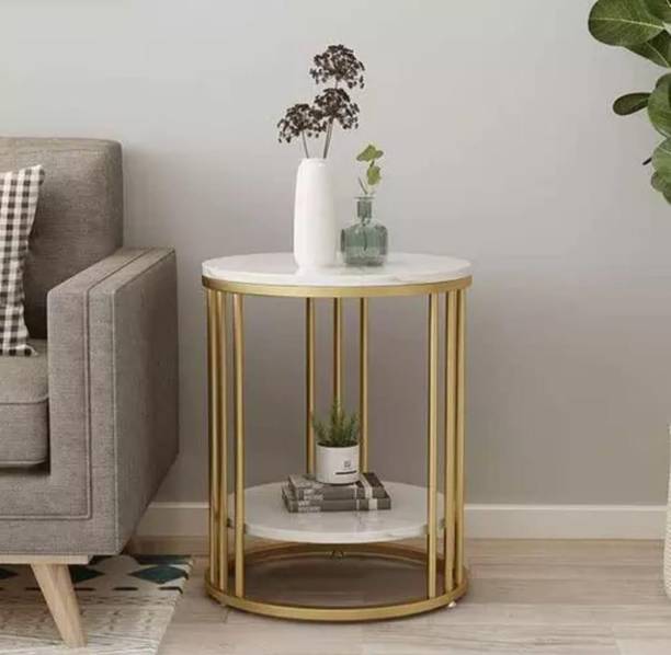 Gaxi Minimalist Round Marble Side Table Engineered Wood Console Table