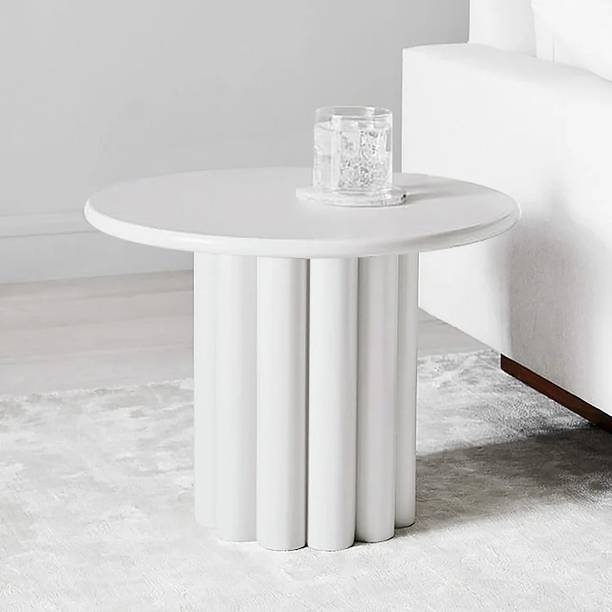 NG Decor Yarnic Japandi White Fluted Side Table Round Wood End Table with Unique Design Engineered Wood Bedside Table