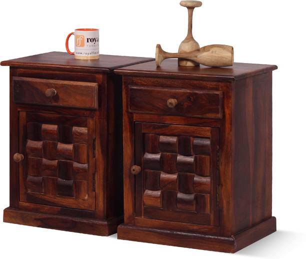Sheesham Craft Nivora 1 Door & Drawer,Floor Protector,Natural Polish,Matte Finished Double Solid Wood Bedside Table